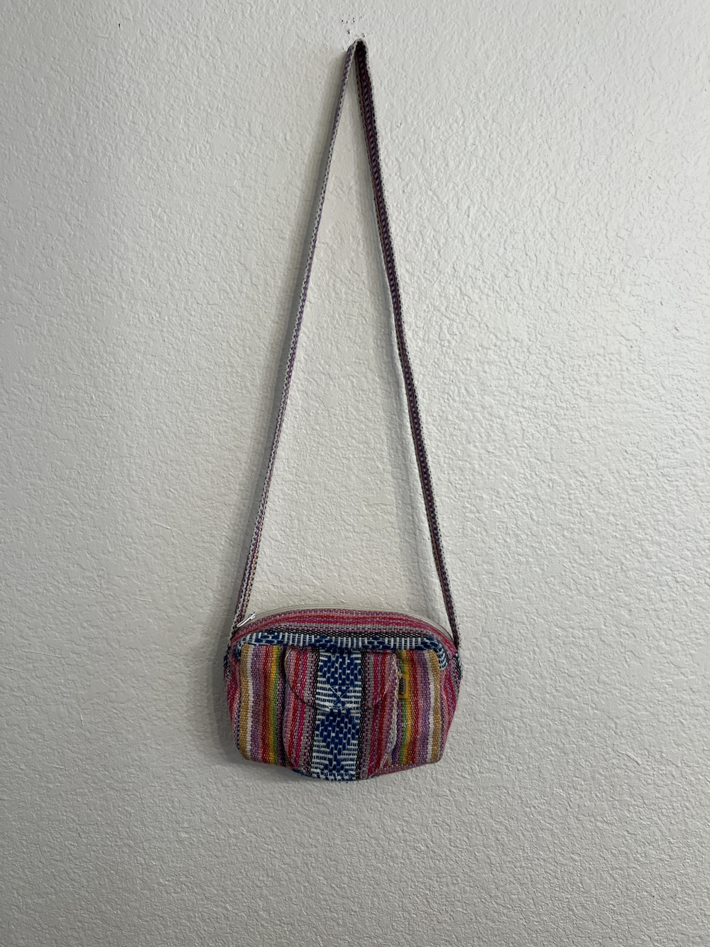 Colorful Striped Crossbody Bag - Pink Multicolor